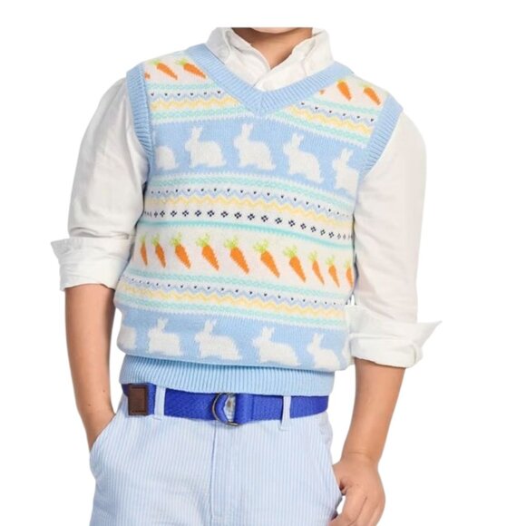 Gymboree Boys Bunny Fairisle Sweater Vest‎ Size 6 NWT Blue Carrot Easter V-Neck - Picture 2 of 5